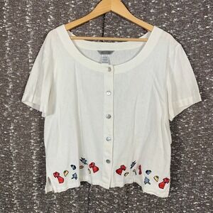Vintage Stonebridge Embroidered Shopping Linen Blend Button Shirt Women's Large
